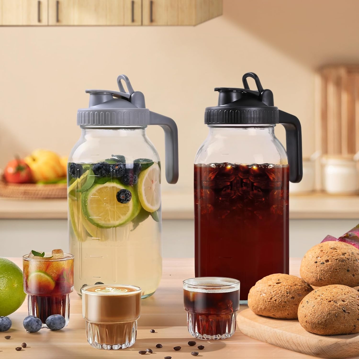 Glass Pitchers with Lid, Airtight Mason Jars, Water Jugs -Set of 2 (64oz) Glass Pitchers with Lid, Airtight Mason Jars, Water Jugs -Set of 2 (64oz)